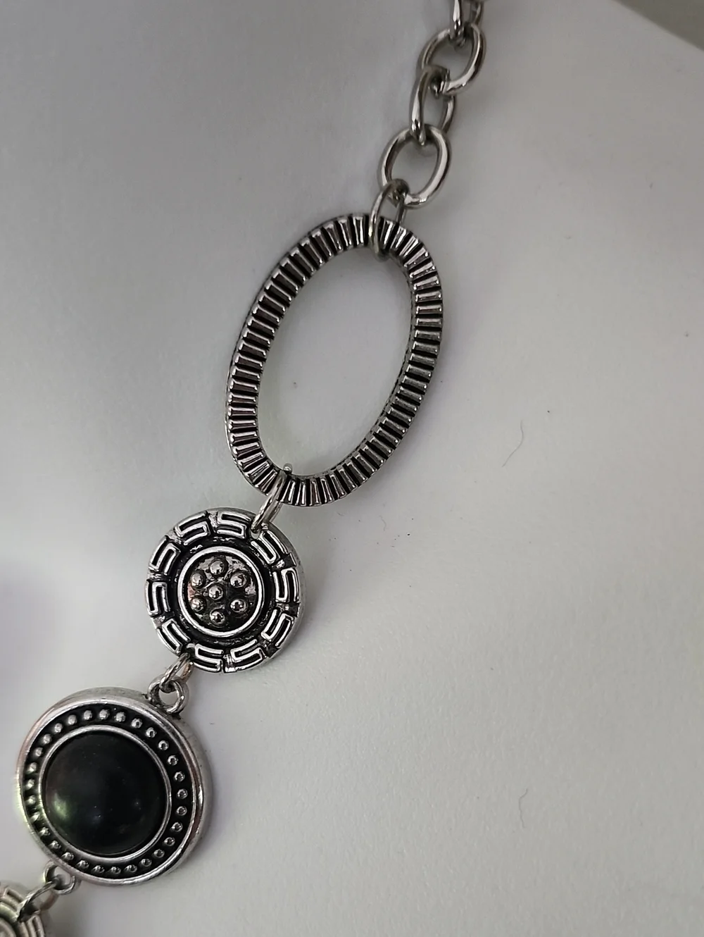 Silver-Tone Black Circular Pendant Necklace